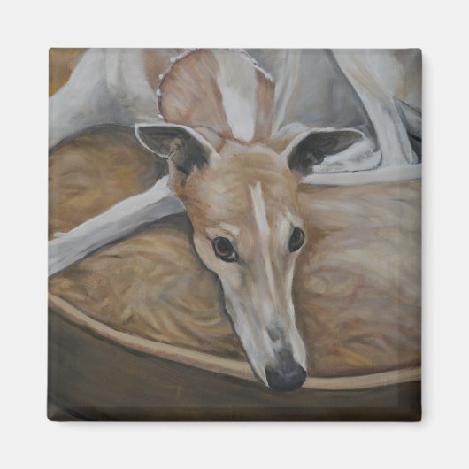 Tan en witte Greyhound Hond Art Magnet Magneet (Voorkant)