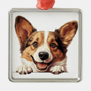 TAN EN WITTE PEMBROKE WELSH CORGI DOG METALEN ORNAMENT