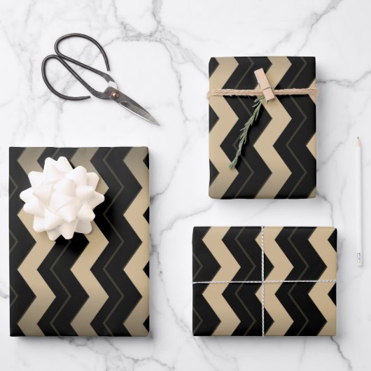 Tan en zwarte zigzag  inpakpapier vel (Voorkant)
