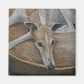 Tan et blanc Greyhound Dog Art Magnet (Devant)