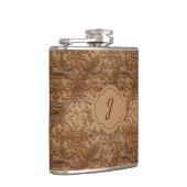 Tan Faux Tooled Leather Vinyl Heupfles (Rechts)