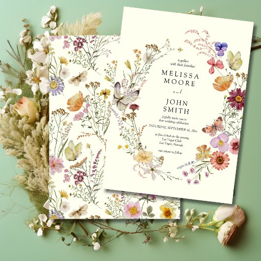 Tan Flora Boho Wildflower Wedding Kaart