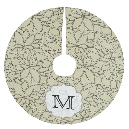 Tan Floral Leaf Tree Monogram Initialen boomrok Kerstboom Rok (Voorkant)