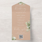 Tan Floral QR Code Formele Bruiloft All In One Uitnodiging (Binnen)