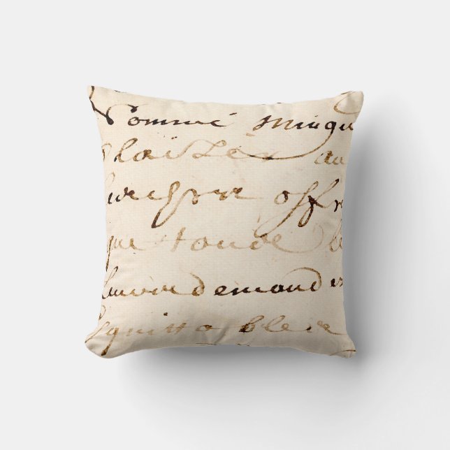  Tan French Letter Script Parchment Kussen (Voorkant)
