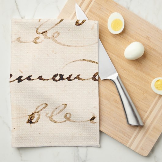  Tan French Letter Script Parchment Theedoek (Quarter Fold)