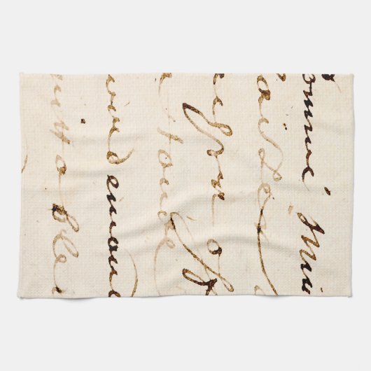 Tan French Letter Script Parchment Theedoek (Horizontaal)