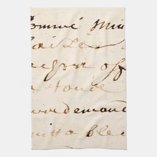 Tan French Letter Script Parchment Theedoek (Verticaal)