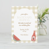 Tan Gingham Baby-Q Baby Shower Invitation (Debout devant)