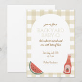 Tan Gingham Baby-Q Baby Shower Invitation (Devant / Derrière)