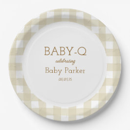 Tan Gingham Baby-Q Circular Plate 2 Papieren Bordje