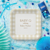 Tan Gingham Baby-Q Square Plate 2 Papieren Bordje (Feest)