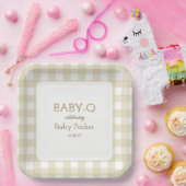 Tan Gingham Baby-Q Square Plate 2 Papieren Bordje (Feest)