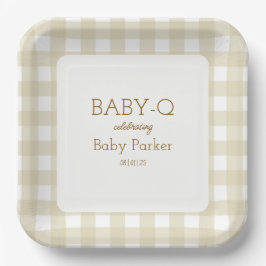Tan Gingham Baby-Q Square Plate 2 Papieren Bordje