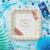 Tan Gingham Baby-Q Square Plate Papieren Bordje (Feest)