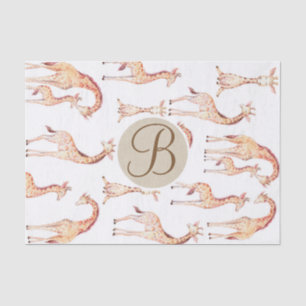 Tan Giraffe Baby shower Monogram Letter Initiaal Tissuepapier