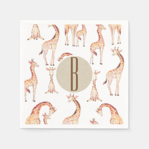 Tan Giraffes Baby shower Monogram Letter Initiaal Servetten