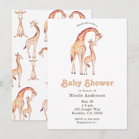 Tan Giraffes grillig Baby shower Kaart (Voorkant / Achterkant)