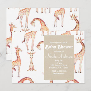 Tan Giraffes & Kraft Safari Whimsical Baby shower Kaart