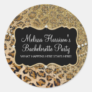 Tan Gold Leopard Dierenprint Glitter Look Ronde Sticker