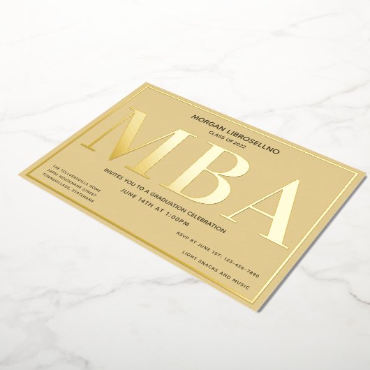 Tan Gold MBA Afstuderen Folie Uitnodiging (Gedraaid)