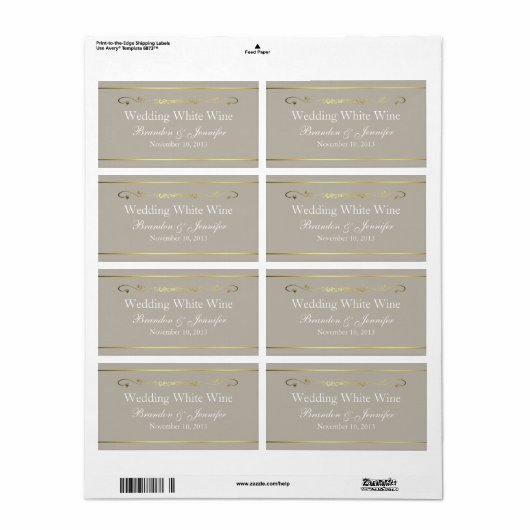 Tan & Goud Aangepaste Bruiloft Mini Wijn Labels (Full Sheet)