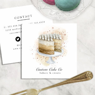 Tan, Goud Glitter & Bloemstukken Custom Cakes Bakk Vierkante Visitekaartje