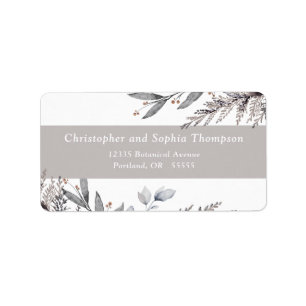 Tan & Gray Winter Botanicals Watercolor Adres Etiket
