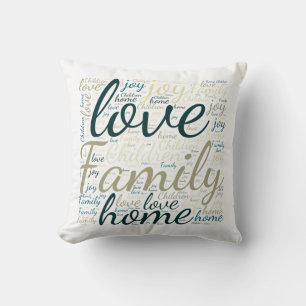 Tan Green Blue Love Family Home Word Cloud Kussen