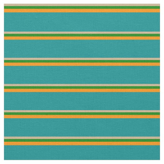 Tan, Green, Dark Oranje en Dark Cyan Lines Stof (Close Up)
