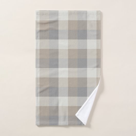 Tan Grey Ivory Neutre Rustique Plaid (Serviette à main)