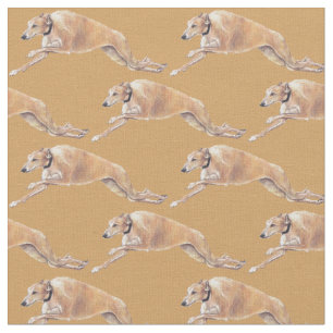 Tan Greyhound Running Dog Art Fabric Stof