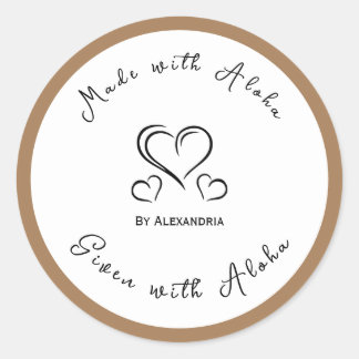 Tan handgemaakte homemade gemaakt met aloha sticke ronde sticker