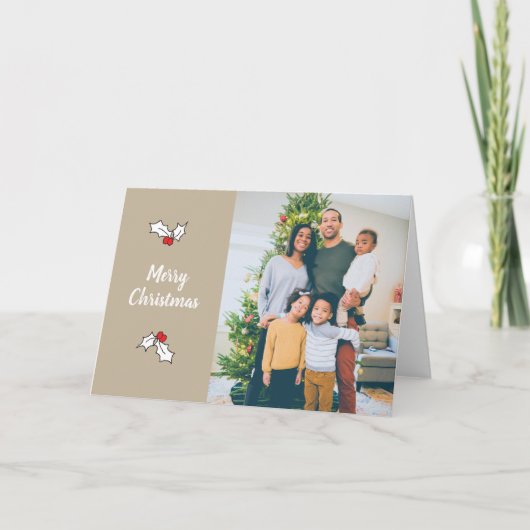 Tan Holly Berries Cartes de Noël Photo numérique (Devant)