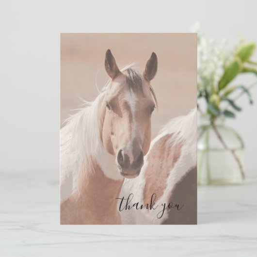 Tan Horse Whimsical Script plat Carte de remerciem (Debout devant)