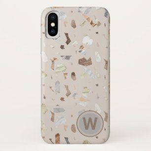 Tan Italy Terrazzo Tile Monogrammed iPhone X Hoesje