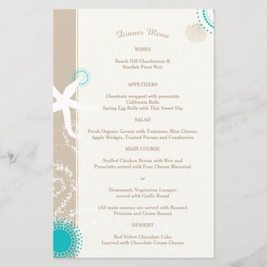 Tan Ivory Aqua Trendy Beach Wedding Menu (Voorkant)