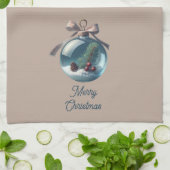 Tan Joyeux Noël Ornament serviette de cuisine (Plié)
