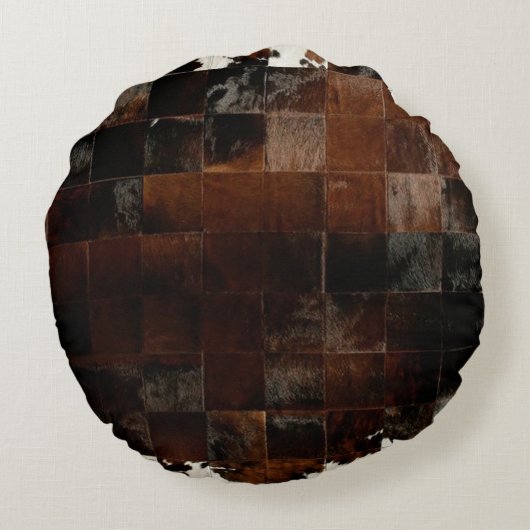 Tan Koeienhuid Patchwork Print Rond Kussen (Achterkant)