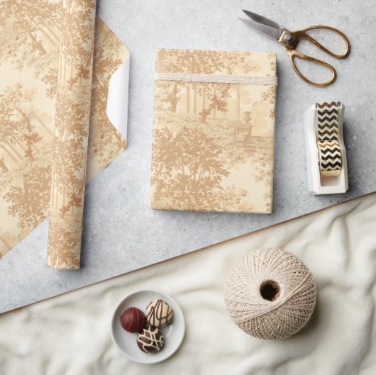 Tan Landscape Toile w/Urns en Kolommen Cadeaupapier (Crafts)