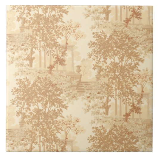 Tan Landscape Toile w/Urns en Kolommen Tegeltje (Voorkant)