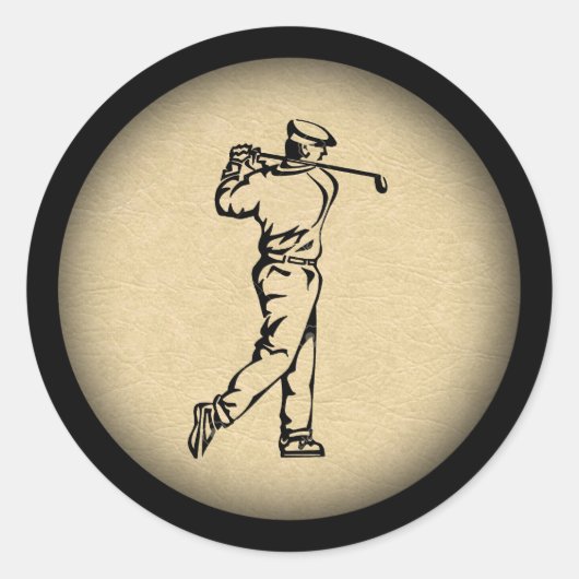 Tan Leather look Golf Design Ronde Sticker (Voorkant)