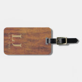 Tan Leather Monogrammed Modern Bagagelabel (Voorkant horizontaal)