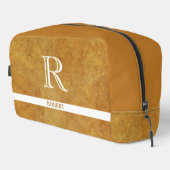 Tan lederen textuur Trim White Monogram Naam Toilettasje (Rechterhoek)