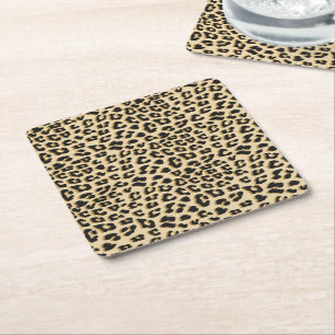 Tan Leopard Print Vierkante Kartonnen Onderzetter