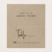 Tan Linen Simple Noir Script Mariage Carte Place (Extérieur déplié)