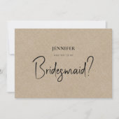 Tan Linen White Script zal je zijn mijn Bridesmaid Kaart (Voorkant)