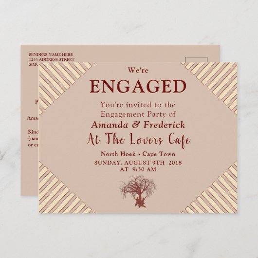 Tan - Marsala Wijn & Modern Verloving Uitnodiging Briefkaart (Voorkant / Achterkant)