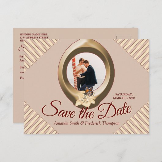 Tan - Marsala Wine & Modern Save the Date Aankondigingskaart (Voorkant / Achterkant)