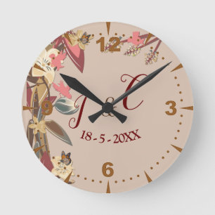 Tan - Marsala Wine & twist of Hues of Pink Clock Ronde Klok